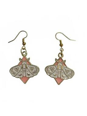 Gold and Pink Moth Earrings